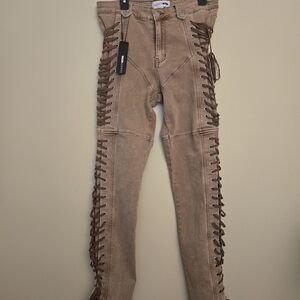 Fashion Nova Brown Lace-Up Side-Stitched Skinny Jeans